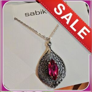 #Sabika Summer 2022 Open Sea Coral Reef Filigree Marquis Necklace Antique Silver